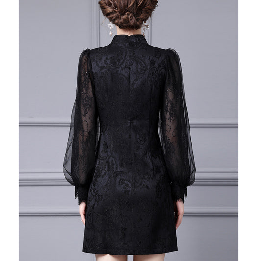 MXX190 Embroidered Lace Cheongsam Dress