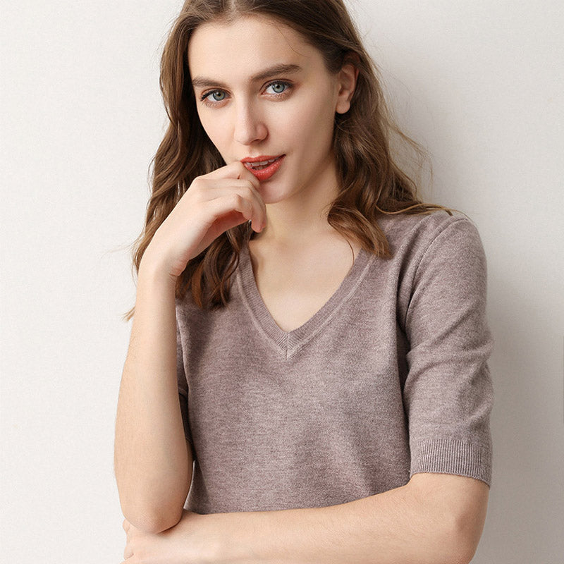 MXX10 V-neck Knitted women T-shirt