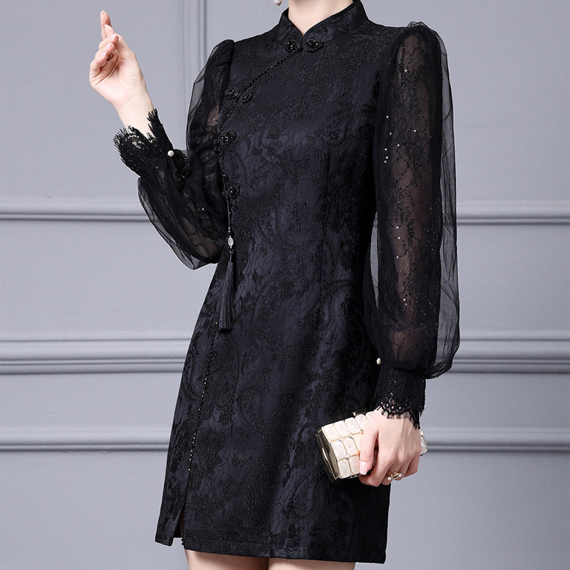 MXX190 Embroidered Lace Cheongsam Dress