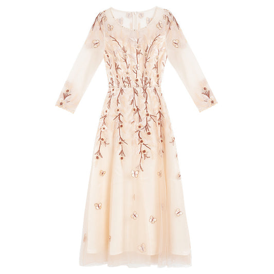 MXX185 O Collar Embroidered evening Dress