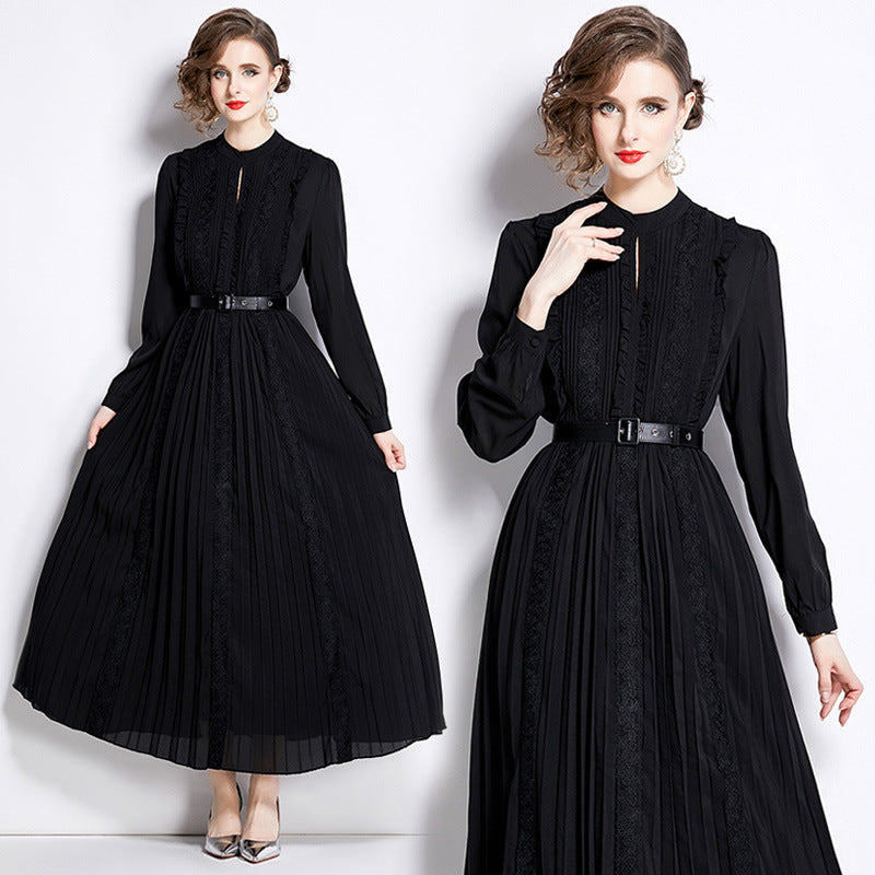 MXX75 lace long pleated dress