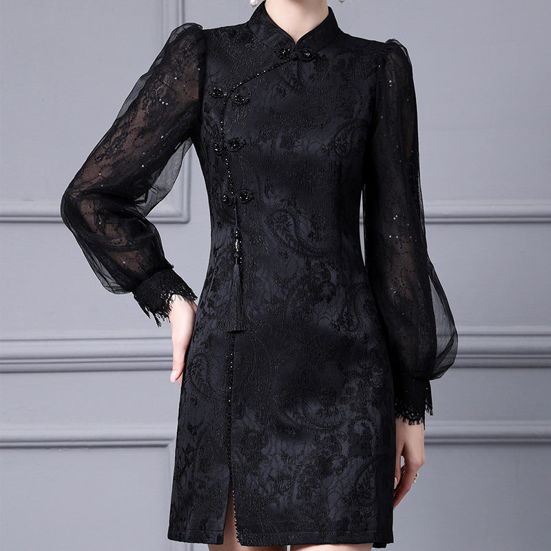 MXX190 Embroidered Lace Cheongsam Dress