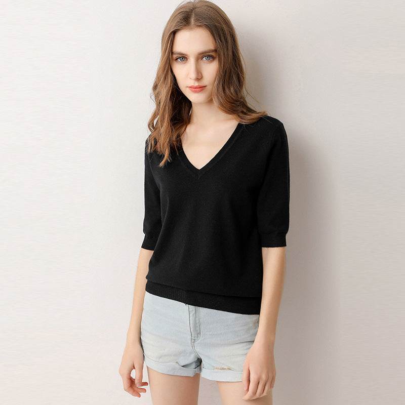 MXX10 V-neck Knitted women T-shirt