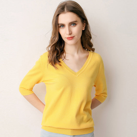 MXX10 V-neck Knitted women T-shirt