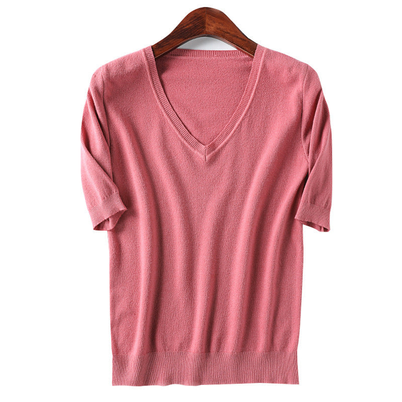 MXX10 V-neck Knitted women T-shirt