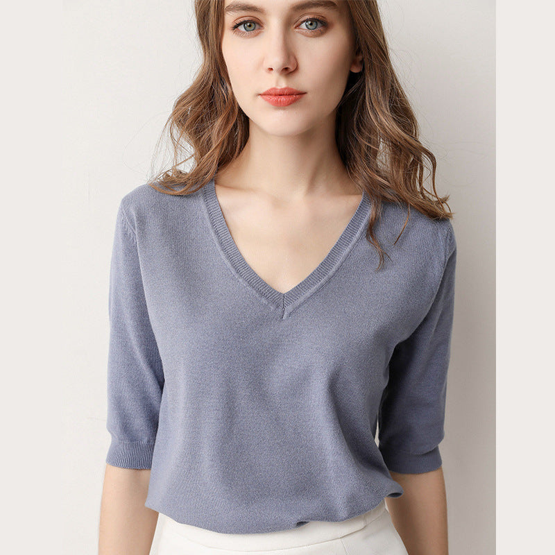 MXX10 V-neck Knitted women T-shirt
