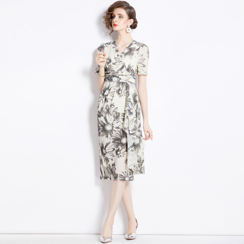 MXX55 Women V-neck flower dress