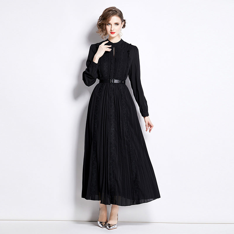 MXX75 lace long pleated dress