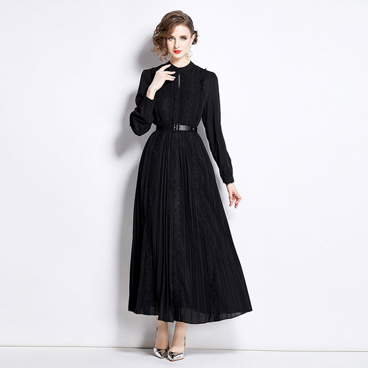 MXX75 lace long pleated dress