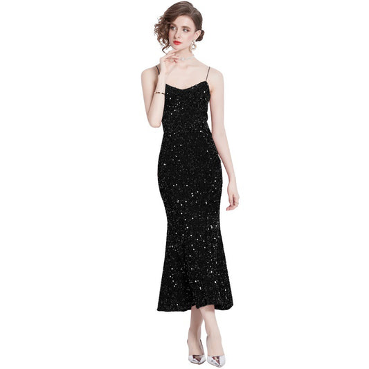 MXX110 Strapless high-waisted sequin dress