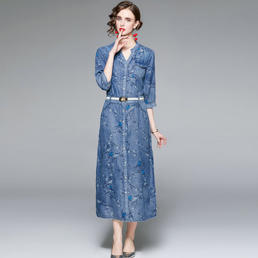 MXX135 V-neck Denim Dress