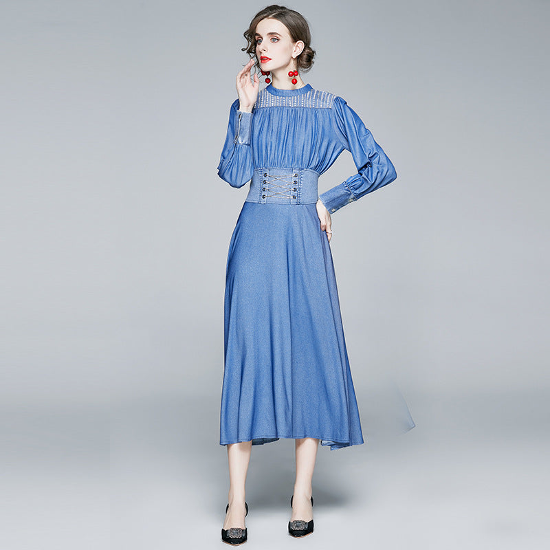 MXX140 Women Beads Denim dress