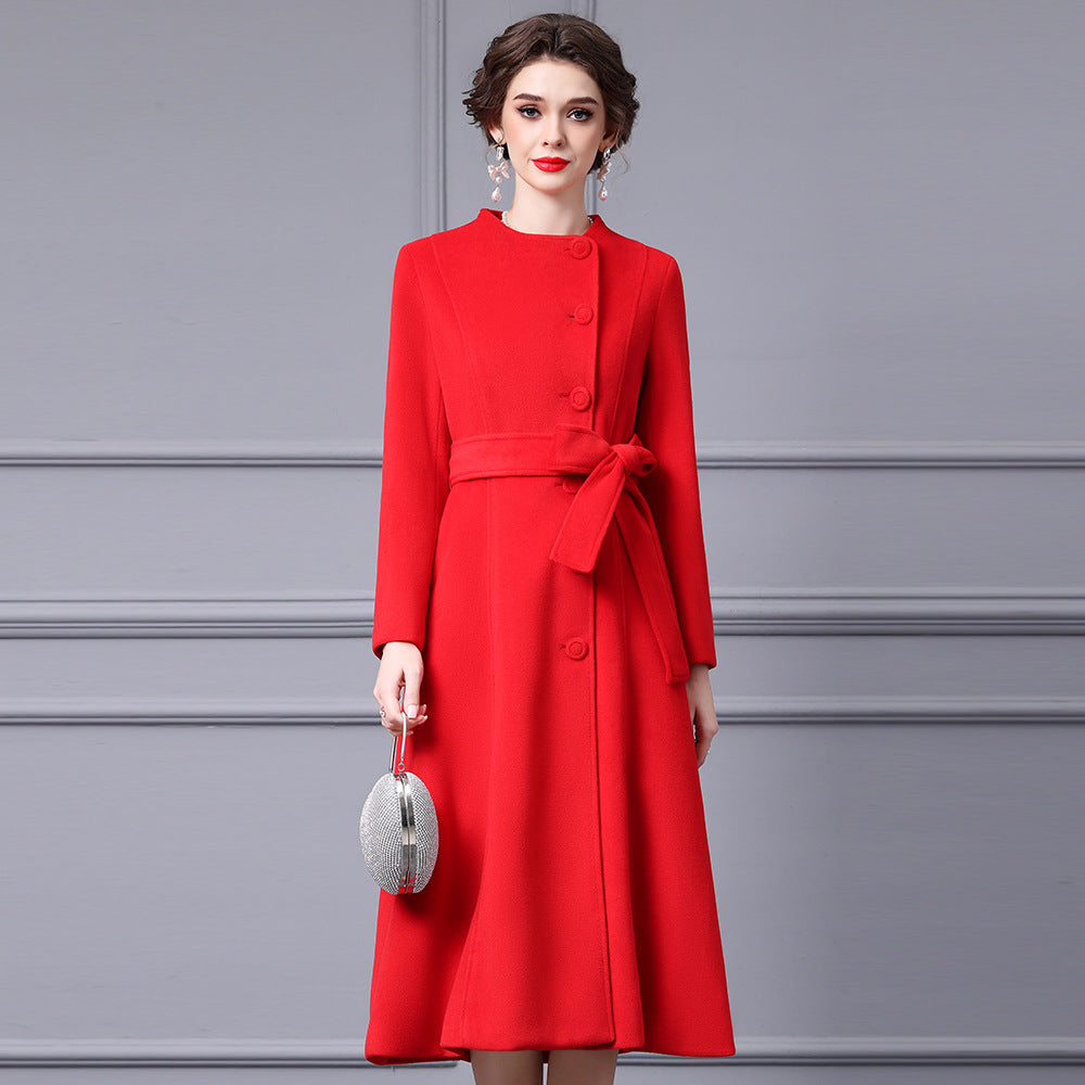 MXX265 Red waist worsted wool Coat