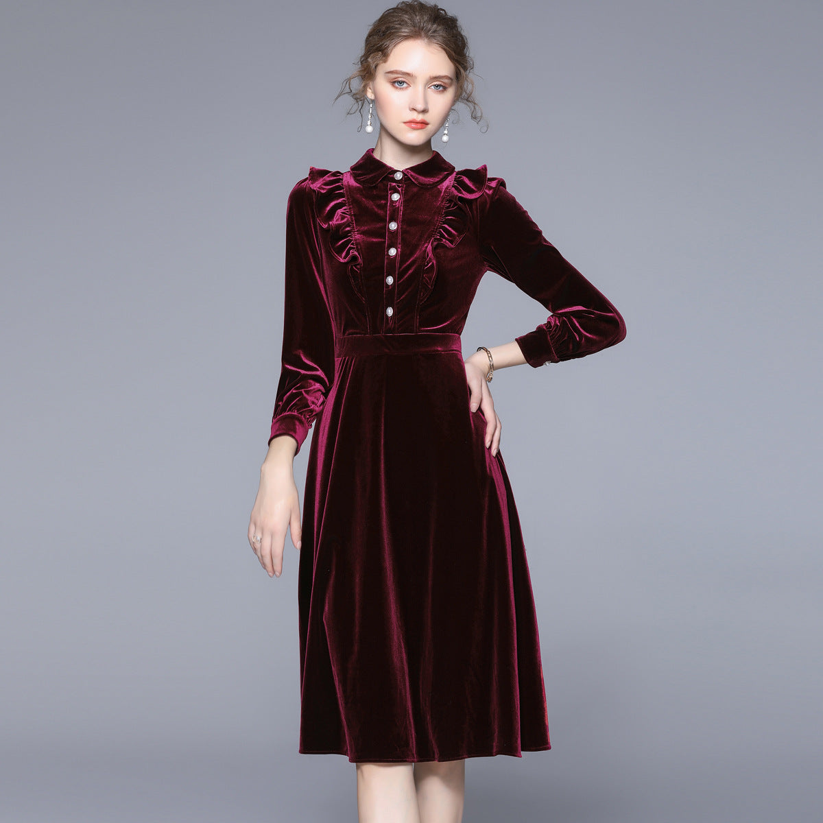 MXX130 Retro Velvet Long Dress