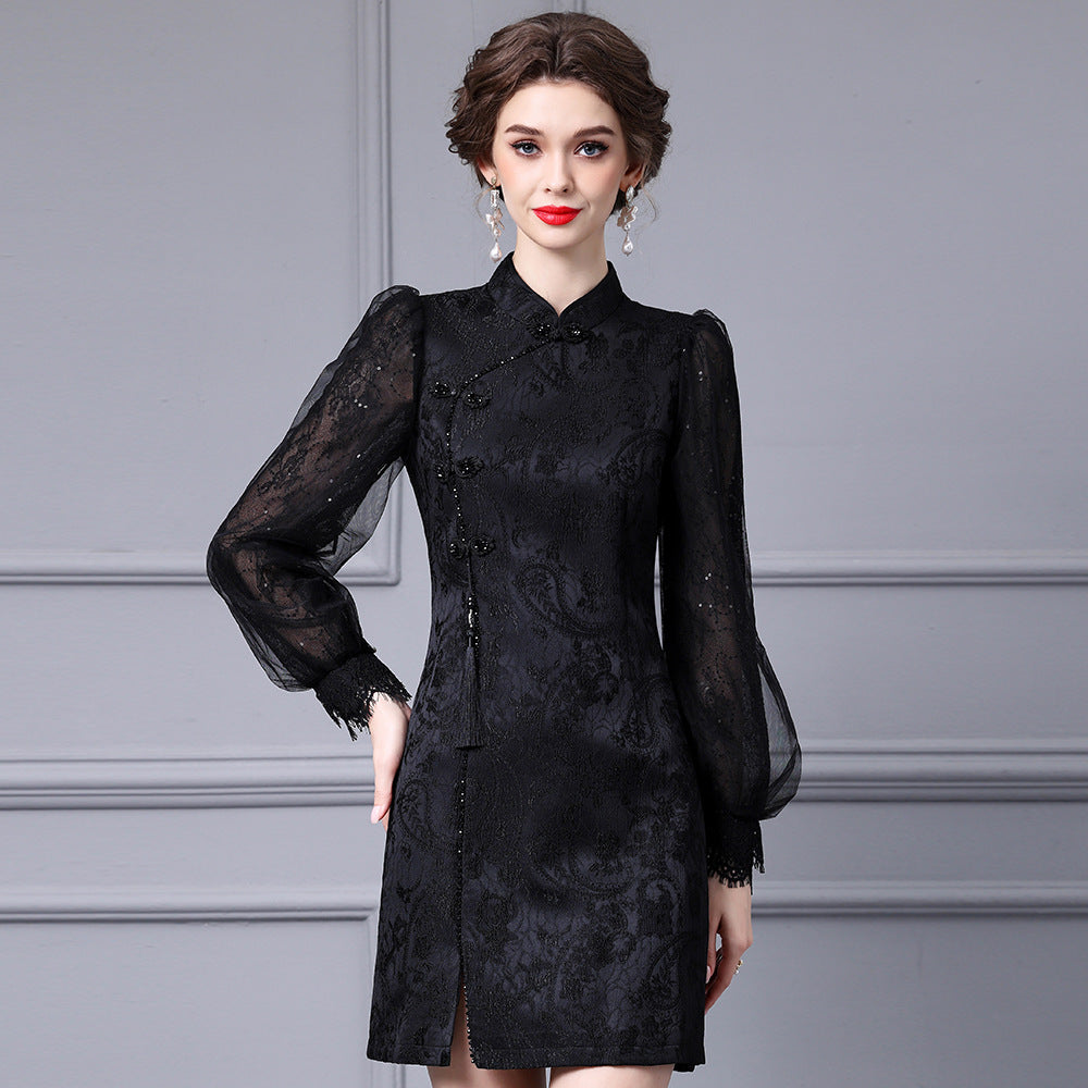 MXX190 Embroidered Lace Cheongsam Dress