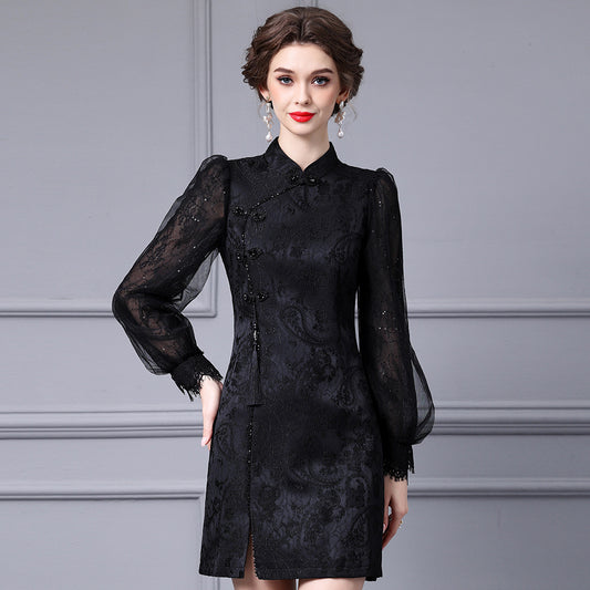 MXX190 Embroidered Lace Cheongsam Dress