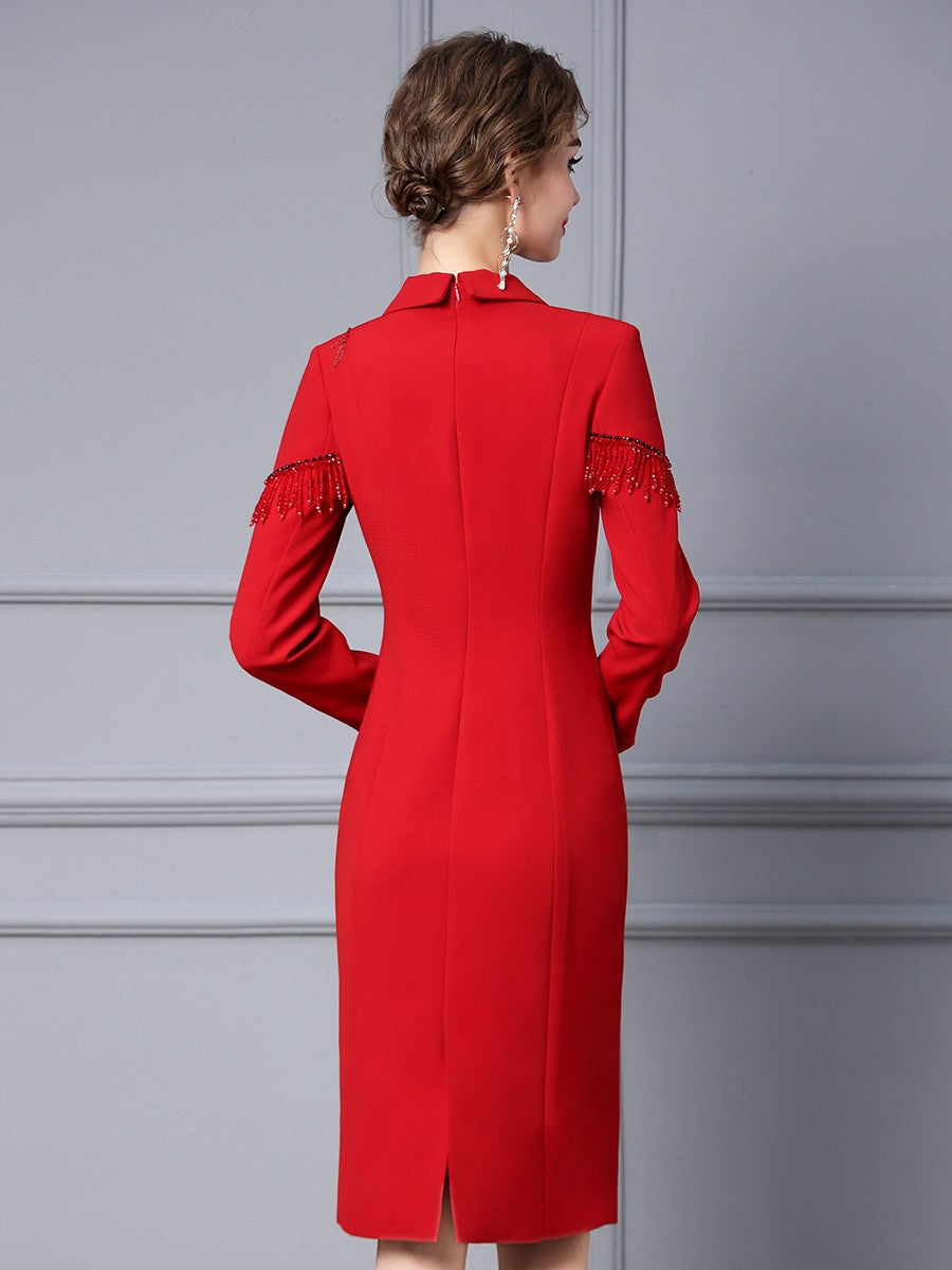 MXX220 Suit Collar Red Dress