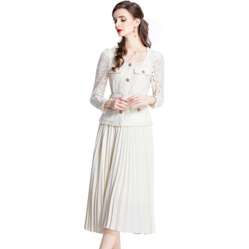 MXX95 Elegant lace pleated dress