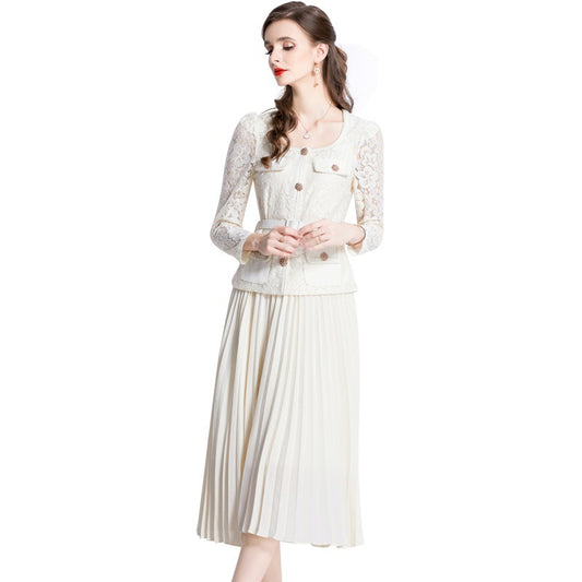 MXX95 Elegant lace pleated dress