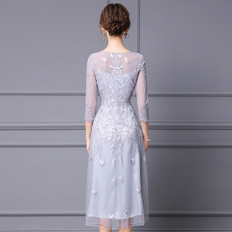 MXX185 O Collar Embroidered evening Dress