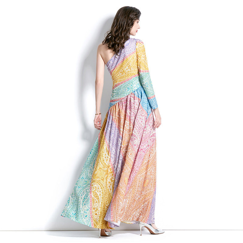 MXX85 Women Asymmetric Colorful Print Dress