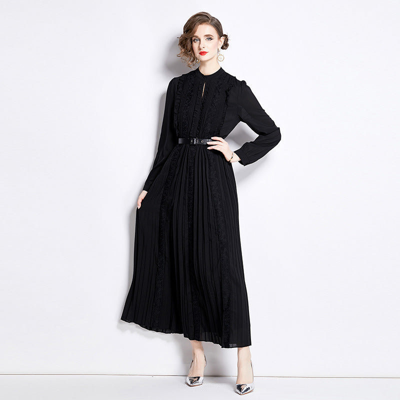 MXX75 lace long pleated dress