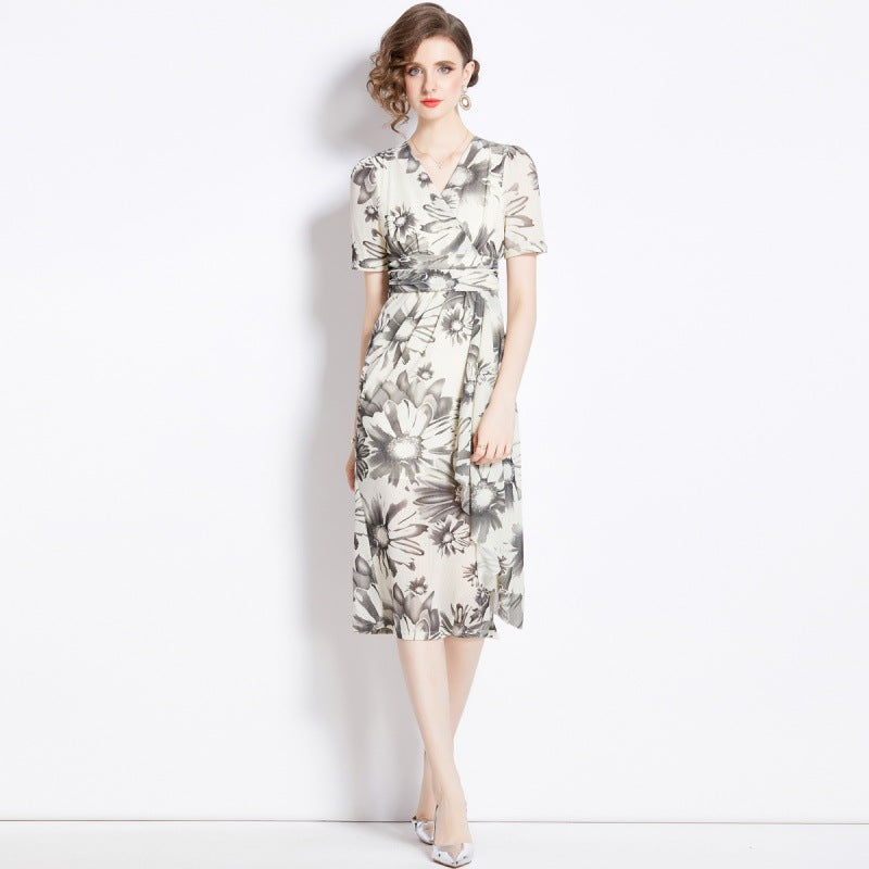 MXX55 Women V-neck flower dress