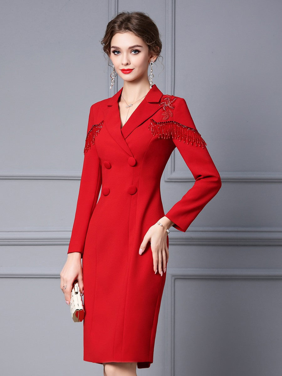 MXX220 Suit Collar Red Dress