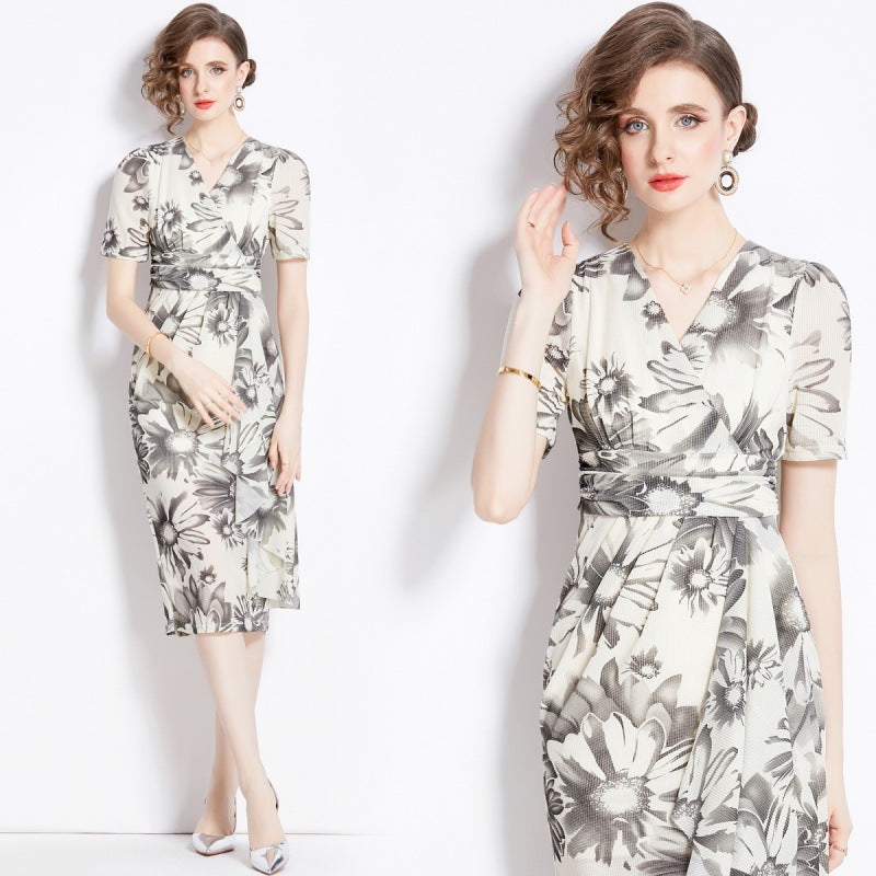 MXX55 Women V-neck flower dress