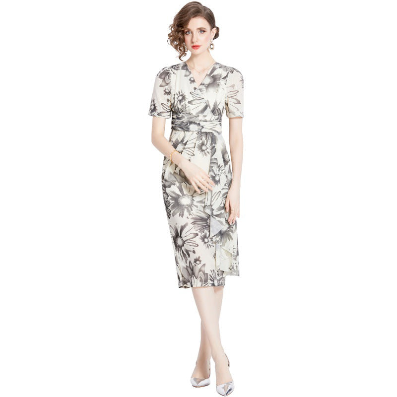 MXX55 Women V-neck flower dress