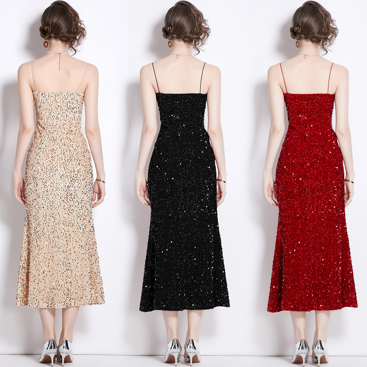 MXX110 Strapless high-waisted sequin dress