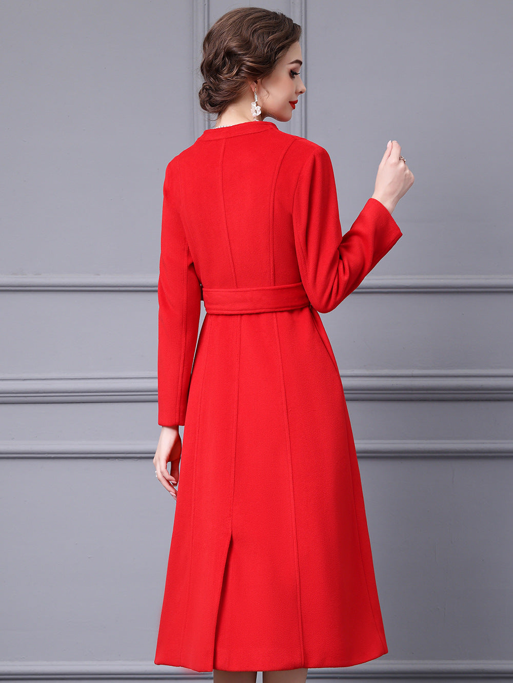 MXX265 Red waist worsted wool Coat