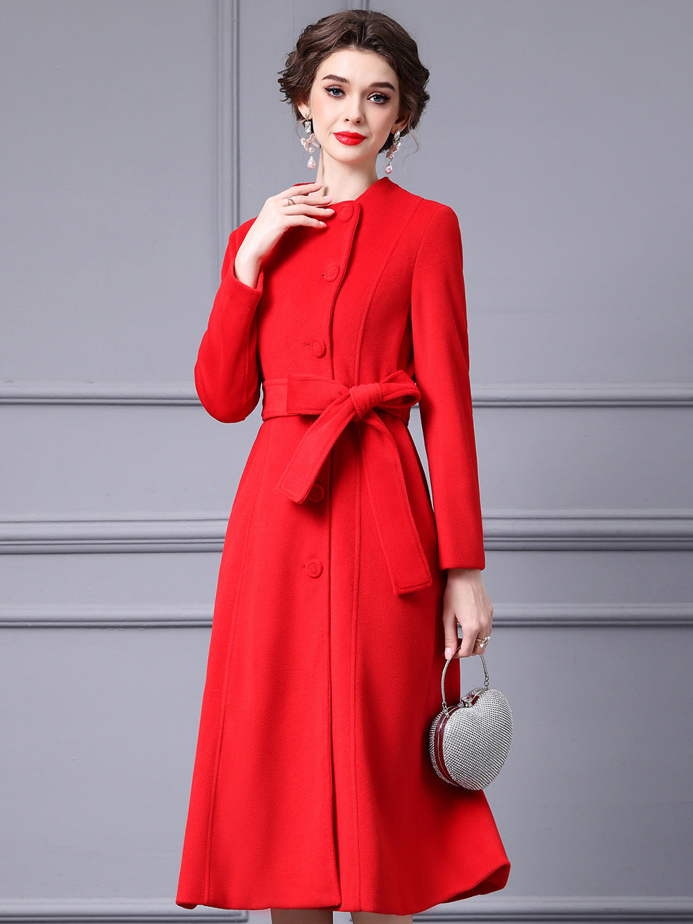 MXX265 Red waist worsted wool Coat
