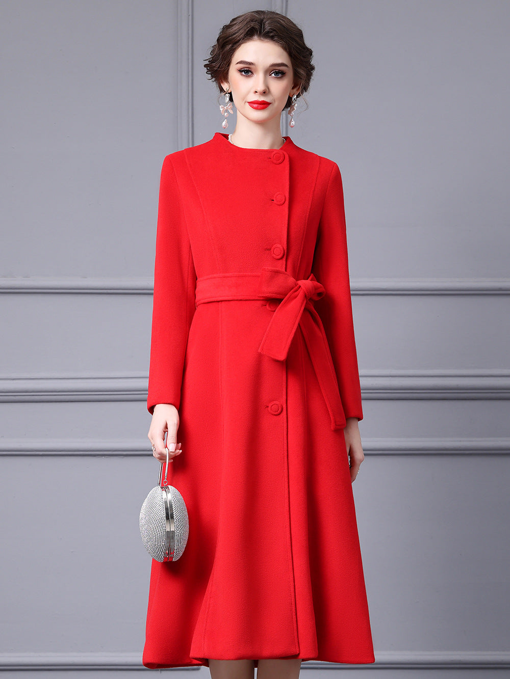 MXX265 Red waist worsted wool Coat
