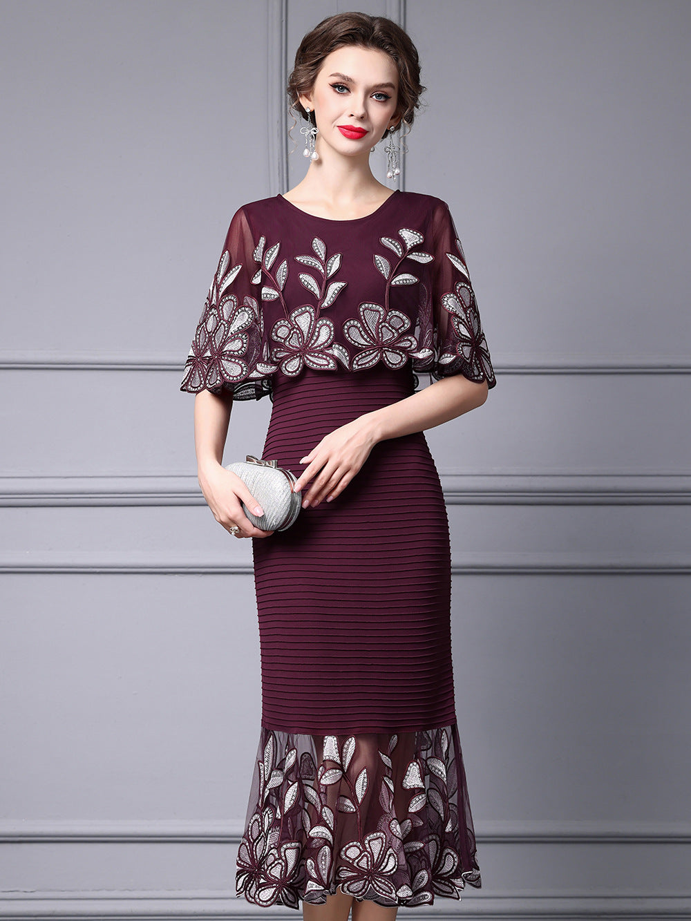 MXX180 Cloak Sleeves Mermaid Dress