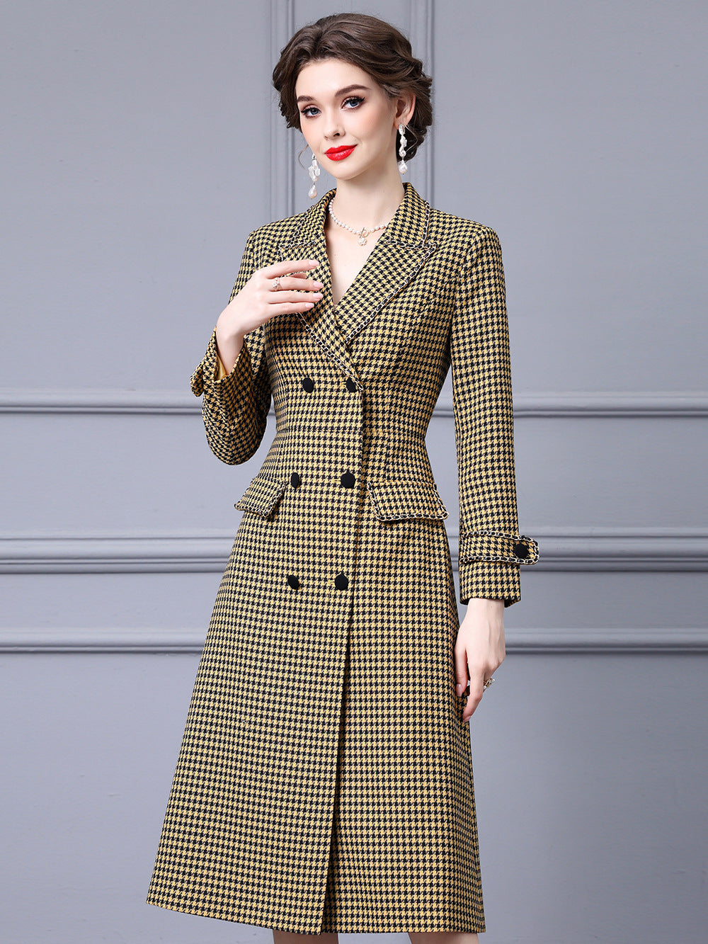 MXX215 Bird Grid waist show thin Dress