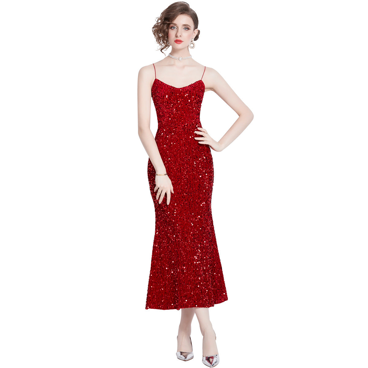 MXX110 Strapless high-waisted sequin dress