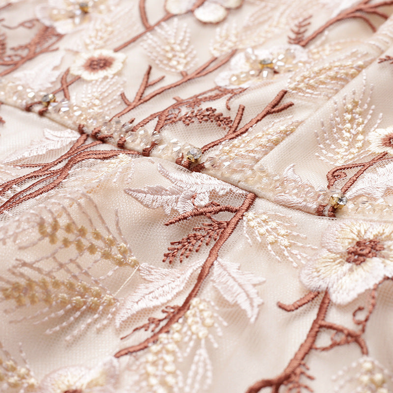 MXX185 O Collar Embroidered evening Dress