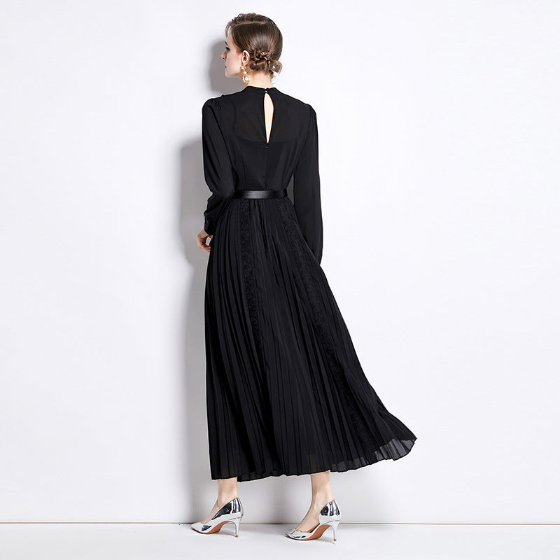 MXX75 lace long pleated dress