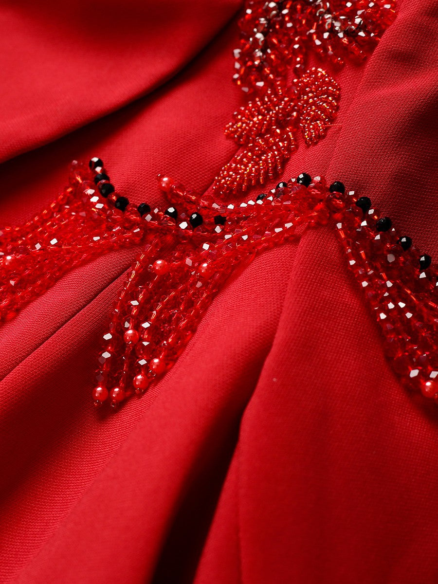 MXX220 Suit Collar Red Dress