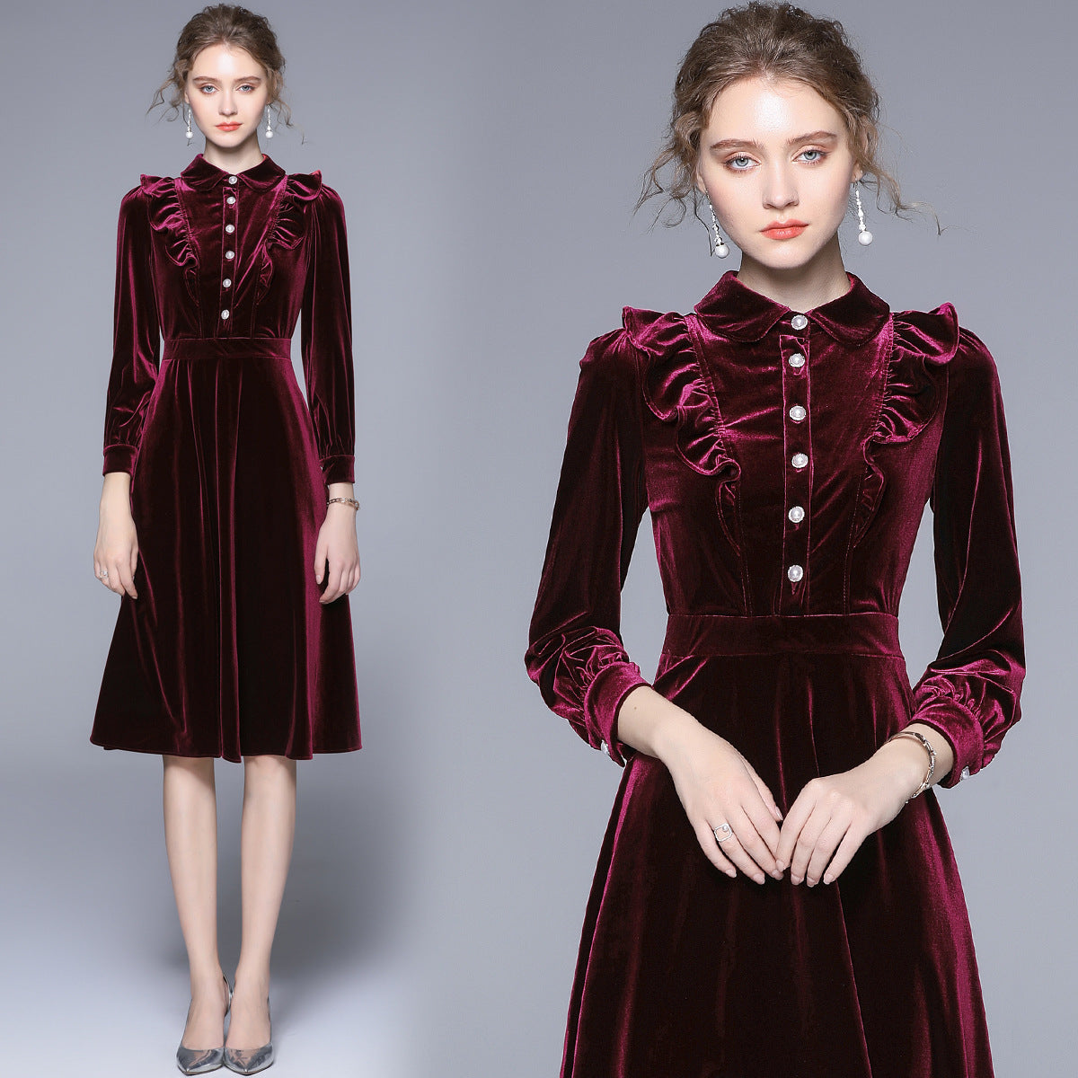 MXX130 Retro Velvet Long Dress