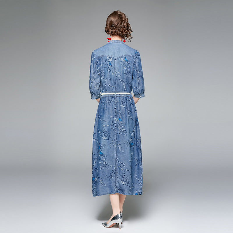 MXX135 V-neck Denim Dress