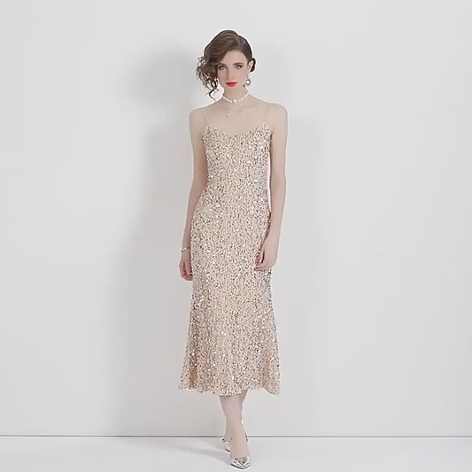 MXX110 Strapless high-waisted sequin dress
