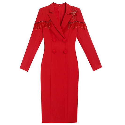 MXX220 Suit Collar Red Dress